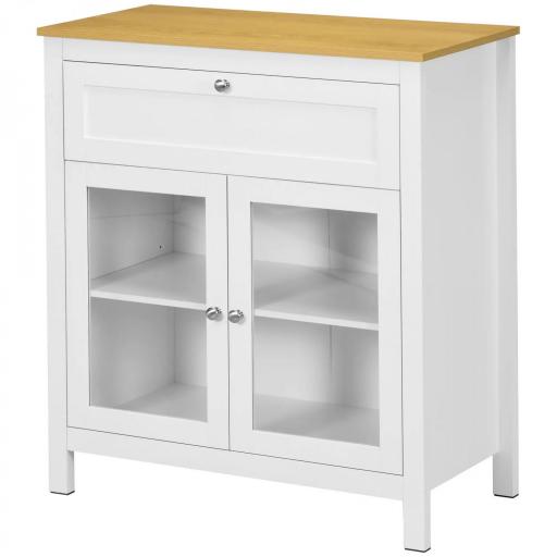 Aparador de Cocina Moderno Mueble Buffet Auxiliar con Cajón Estante Ajustable y 2 Puertas de Vidrio 80x40x90 cm Blanco [8]
