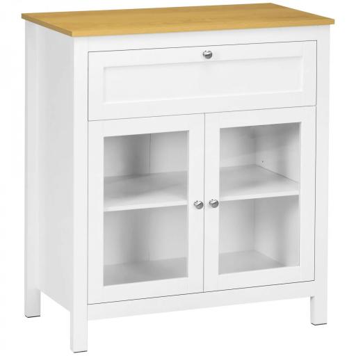 Aparador de Cocina Moderno Mueble Buffet Auxiliar con Cajón Estante Ajustable y 2 Puertas de Vidrio 80x40x90 cm Blanco [9]