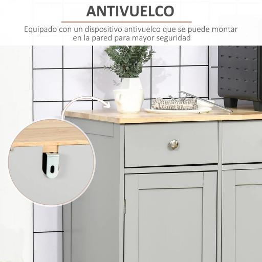 Aparador de Cocina Mueble Auxiliar de Almacenaje para Comedor Salón Estilo Moderno Antivuelco 101x40x85 cm Gris [4]