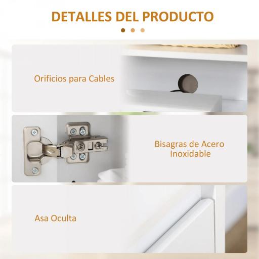 Mueble Aparador con 3 Puertas Estantes Ajustables y Cierre Suave Soporte para Televisores 120x35x85 cm Blanco [4]