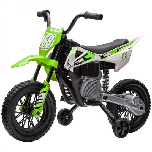 Moto Eléctrica para Niños de +3 Años con Batería 12V Música y Ruedas Auxiliares Carga 30 kg Verde [3]