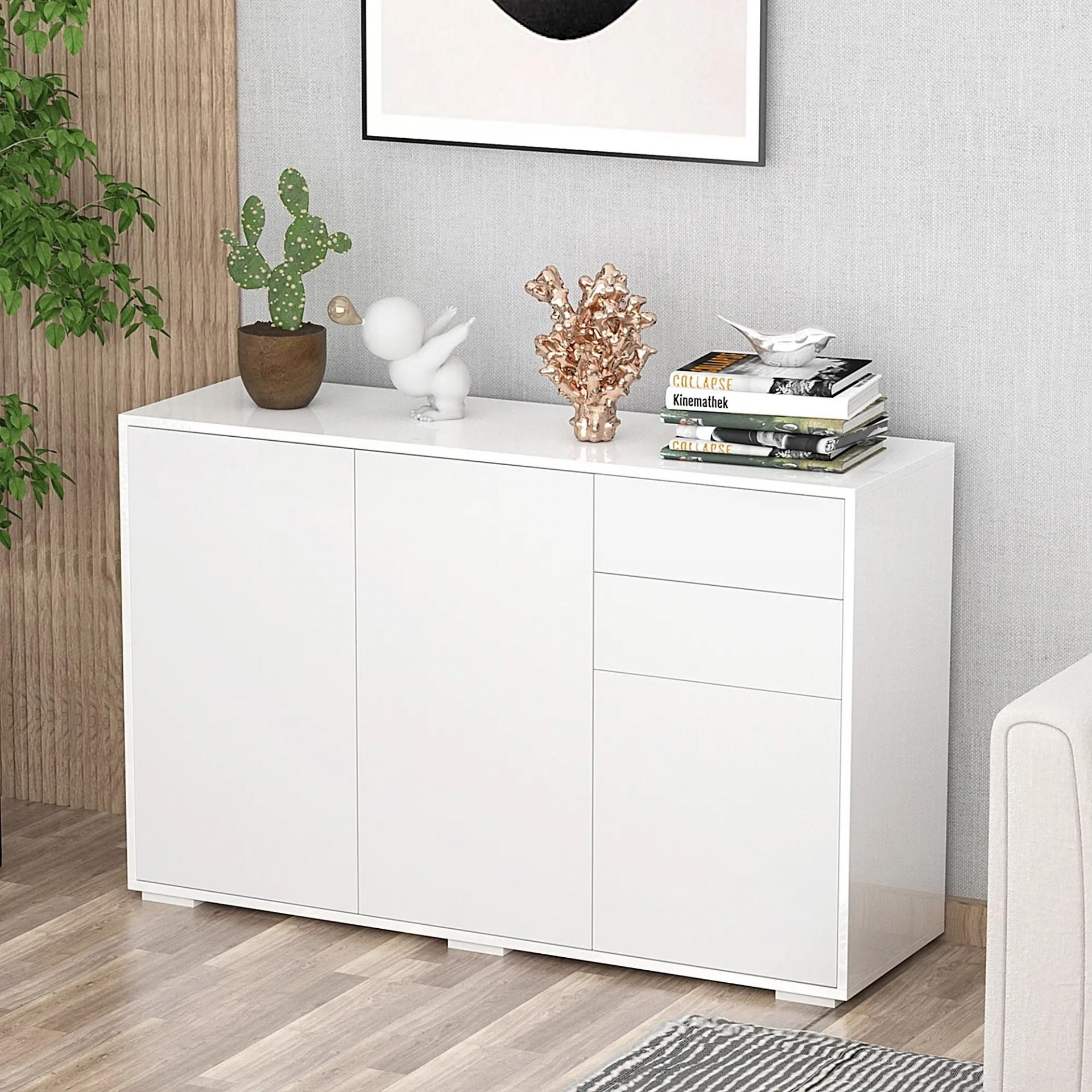 Aparador para Salón con 3 Puertas 2 Cajones y Estante Ajustable 117x36x74 cm Blanco