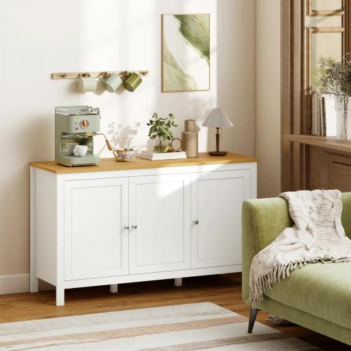 Aparador de Salón Armario de Almacenamiento con 3 Puertas con Estantes Ajustables Estilo Moderno 120x40x70 cm Blanco [6]