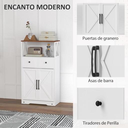 Mueble Auxiliar de Almacenaje con Estantes y Cajones Diseño Clásico para Salón Cocina o Dormitorio 60x31x108 cm Blanco [2]