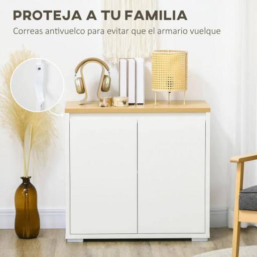 Aparador de Salón Mueble Auxiliar de Cocina con 2 Puertas y Estante Ajustable para Comedor Entrada 80x37x75 cm Blanco [4]