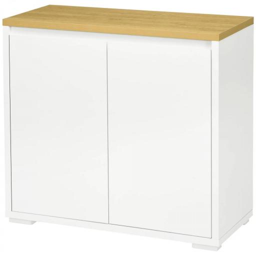 Aparador de Salón Mueble Auxiliar de Cocina con 2 Puertas y Estante Ajustable para Comedor Entrada 80x37x75 cm Blanco [8]
