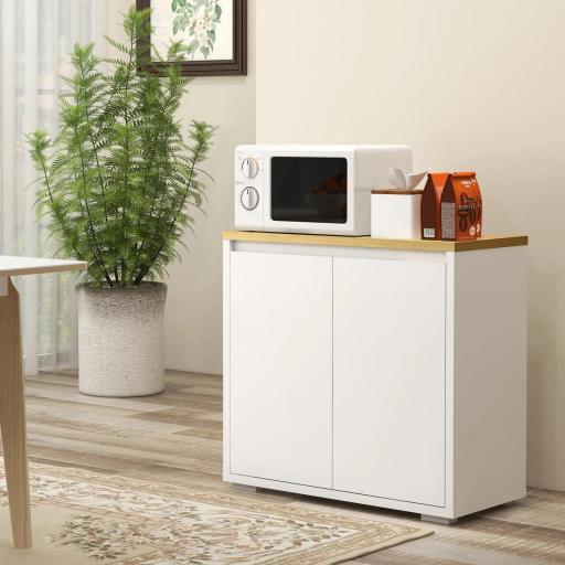 Aparador de Salón Mueble Auxiliar de Cocina con 2 Puertas y Estante Ajustable para Comedor Entrada 80x37x75 cm Blanco [9]