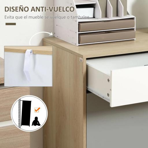Aparador Auxiliar Mueble de Almacenamiento de Salón con 2 Armarios Cerrados y 2 Cajones Patas Elevadas de Madera de Pino para Cocina Dormitorio Entrada 100x40x79,5 cm Multicolor [5]