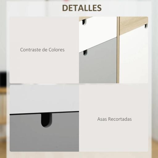 Aparador Auxiliar Mueble de Almacenamiento de Salón con 2 Armarios Cerrados y 2 Cajones Patas Elevadas de Madera de Pino para Cocina Dormitorio Entrada 100x40x79,5 cm Multicolor [4]