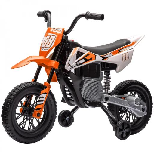 Moto Infantil Eléctrica con Control Manual de Gas, Ruedas de Entrenamiento, Música, Naranja [4]