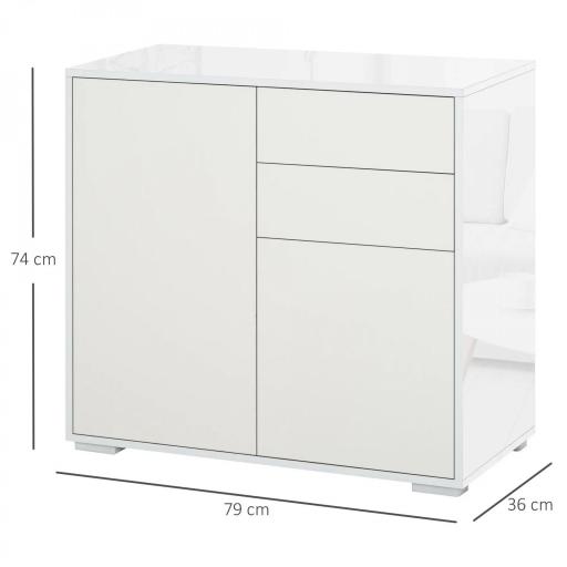 Aparador para Cocina con 2 Puertas 2 Cajones Marco de Blanco Brillante Estante Ajustable Apertura a Presión Armario de Almacenamiento para Dormitorio Salón 79x36x74 cm Blanco [1]