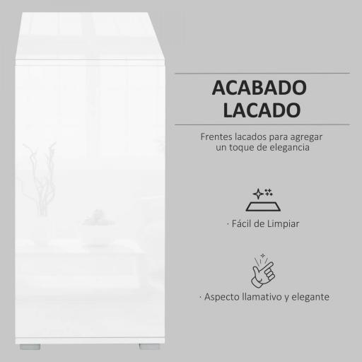Aparador para Cocina con 2 Puertas 2 Cajones Marco de Blanco Brillante Estante Ajustable Apertura a Presión Armario de Almacenamiento para Dormitorio Salón 79x36x74 cm Blanco [9]