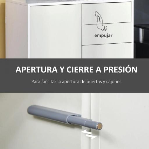 Aparador para Cocina con 2 Puertas 2 Cajones Marco de Blanco Brillante Estante Ajustable Apertura a Presión Armario de Almacenamiento para Dormitorio Salón 79x36x74 cm Blanco [10]