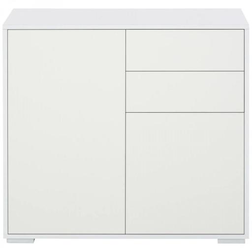 Aparador para Cocina con 2 Puertas 2 Cajones Marco de Blanco Brillante Estante Ajustable Apertura a Presión Armario de Almacenamiento para Dormitorio Salón 79x36x74 cm Blanco [7]
