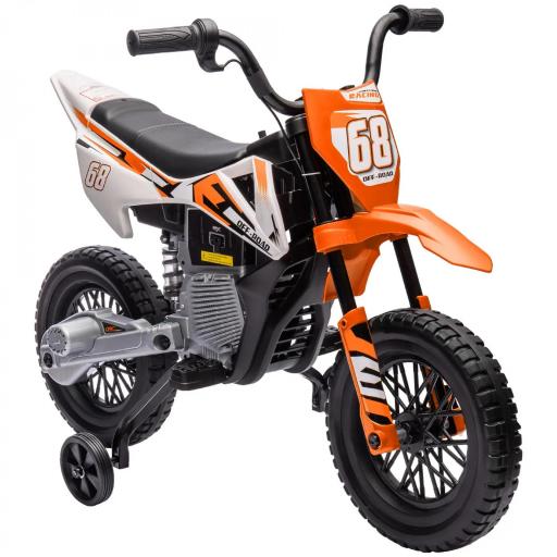 Moto Infantil Eléctrica con Control Manual de Gas, Ruedas de Entrenamiento, Música, Naranja [2]