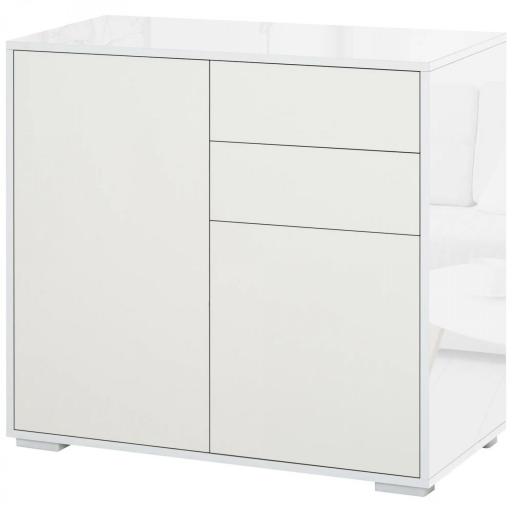 Aparador para Cocina con 2 Puertas 2 Cajones Marco de Blanco Brillante Estante Ajustable Apertura a Presión Armario de Almacenamiento para Dormitorio Salón 79x36x74 cm Blanco [6]
