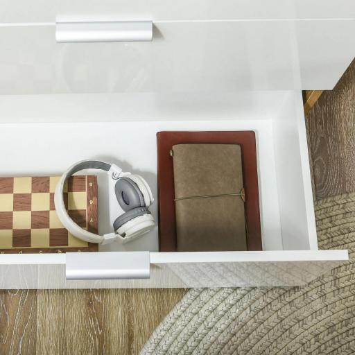 Aparador de Salón Cajonera y Cómoda con 4 Cajones Puerta y Estantes Ajustables 105x35x92 cm Blanco y Natural [7]