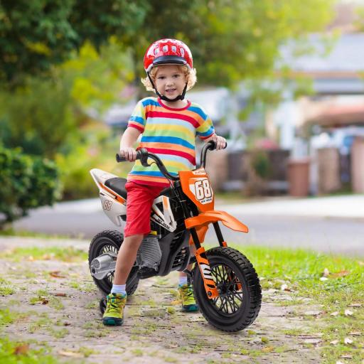 Moto Infantil Eléctrica con Control Manual de Gas, Ruedas de Entrenamiento, Música, Naranja [5]