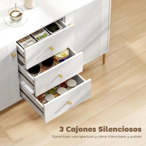 Aparador Moderno de 2 Puertas Aparador de Salón con 3 Cajones Estantes Ajustables Blanco 120x39,1x76 cm [3]