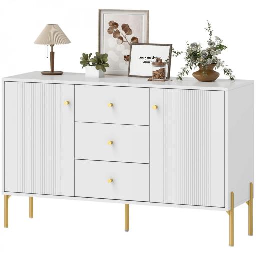 Aparador Moderno de 2 Puertas Aparador de Salón con 3 Cajones Estantes Ajustables Blanco 120x39,1x76 cm [9]