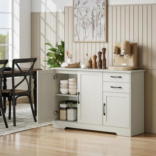 Aparador para Salón Moderno con 3 Puertas 2 Cajones Estante Ajustable para Comedor Entrada 120x38x79 cm Crema