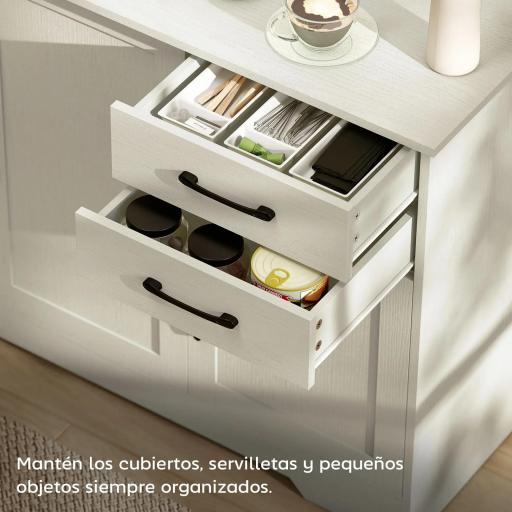 Aparador para Salón Moderno con 3 Puertas 2 Cajones Estante Ajustable para Comedor Entrada 120x38x79 cm Crema [2]