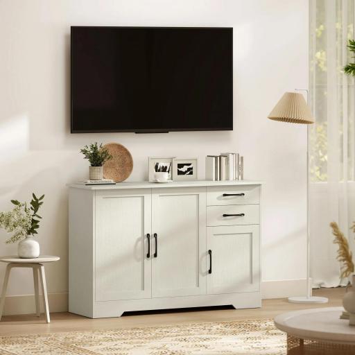Aparador para Salón Moderno con 3 Puertas 2 Cajones Estante Ajustable para Comedor Entrada 120x38x79 cm Crema [4]