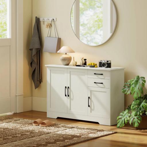 Aparador para Salón Moderno con 3 Puertas 2 Cajones Estante Ajustable para Comedor Entrada 120x38x79 cm Crema [5]