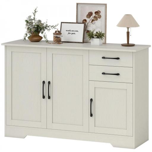 Aparador para Salón Moderno con 3 Puertas 2 Cajones Estante Ajustable para Comedor Entrada 120x38x79 cm Crema [9]