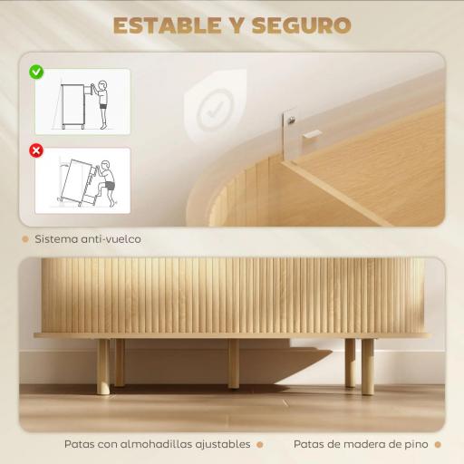 Aparador con Puertas Tambour Deslizantes 4 Compartimentos y Patas de Madera 120x40x78 cm Roble [3]