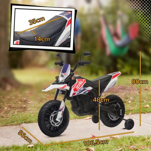 Moto Eléctrica para Niños 12V con Licencia Aprilia con Ruedas Auxiliares Desmontables 6 km/h Suspensión Trasera Blanco [2]