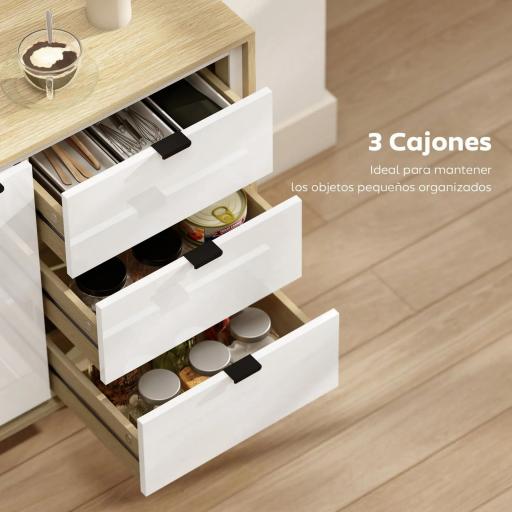 Aparador para Salón Moderno con Puerta 3 Cajones Estante Ajustable para Comedor Entrada 80x35x77 cm Blanco y Roble [2]