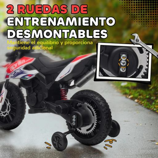 Moto Eléctrica para Niños 12V con Licencia Aprilia con Ruedas Auxiliares Desmontables 6 km/h Suspensión Trasera Blanco [6]