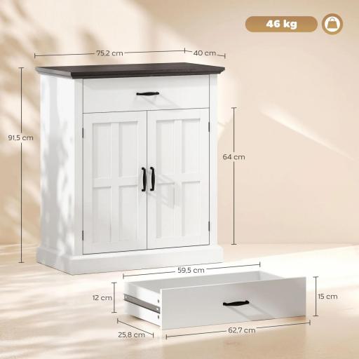 Aparador para Salón Rústico con 2 Puertas 1 Cajón Estante Ajustable para Comedor Entrada Blanco 75,2x40x91,5 cm [1]