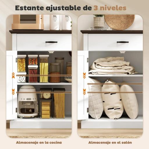 Aparador para Salón Rústico con 2 Puertas 1 Cajón Estante Ajustable para Comedor Entrada Blanco 75,2x40x91,5 cm [4]