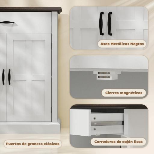 Aparador para Salón Rústico con 2 Puertas 1 Cajón Estante Ajustable para Comedor Entrada Blanco 75,2x40x91,5 cm [6]