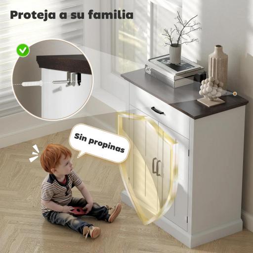 Aparador para Salón Rústico con 2 Puertas 1 Cajón Estante Ajustable para Comedor Entrada Blanco 75,2x40x91,5 cm [3]