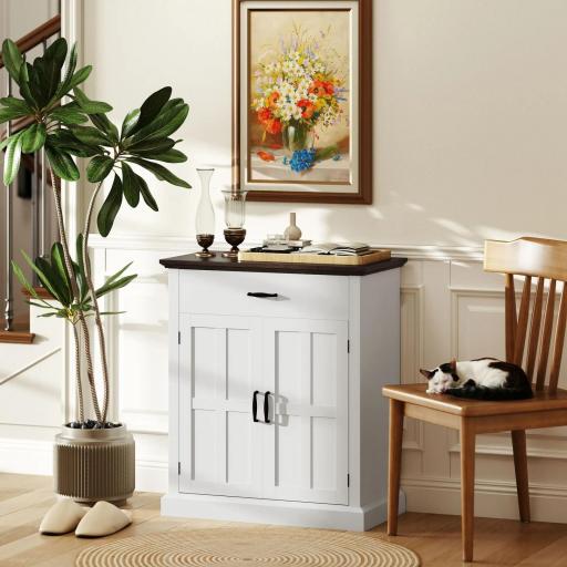 Aparador para Salón Rústico con 2 Puertas 1 Cajón Estante Ajustable para Comedor Entrada Blanco 75,2x40x91,5 cm [7]