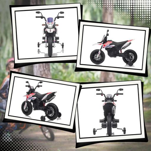 Moto Eléctrica para Niños 12V con Licencia Aprilia con Ruedas Auxiliares Desmontables 6 km/h Suspensión Trasera Blanco [4]