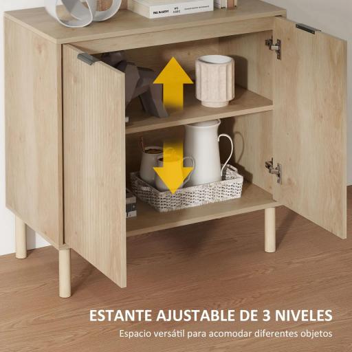 Aparador de Salón Aparador con Estante Ajustable 2 Puertas Sistema Anti-vuelco y Patas de Madera 78x40x77,5 cm Roble [6]