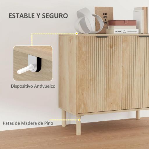 Aparador de Salón Aparador con Estante Ajustable 2 Puertas Sistema Anti-vuelco y Patas de Madera 78x40x77,5 cm Roble [5]