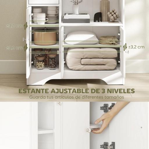 Aparador de Cocina Moderno con Puerta de Vidrio Mueble Auxiliar de Almacenaje para Comedor 80x30x82 cm Blanco [2]