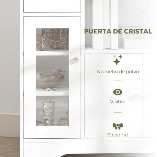 Aparador de Cocina Moderno con Puerta de Vidrio Mueble Auxiliar de Almacenaje para Comedor 80x30x82 cm Blanco [5]