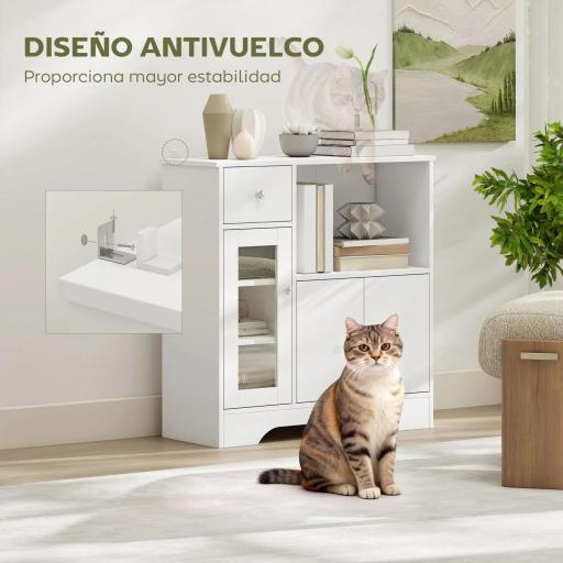 Aparador de Cocina Moderno con Puerta de Vidrio Mueble Auxiliar de Almacenaje para Comedor 80x30x82 cm Blanco [3]