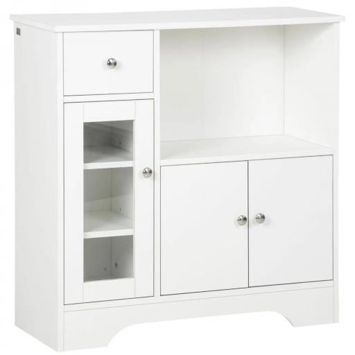 Aparador de Cocina Moderno con Puerta de Vidrio Mueble Auxiliar de Almacenaje para Comedor 80x30x82 cm Blanco [8]