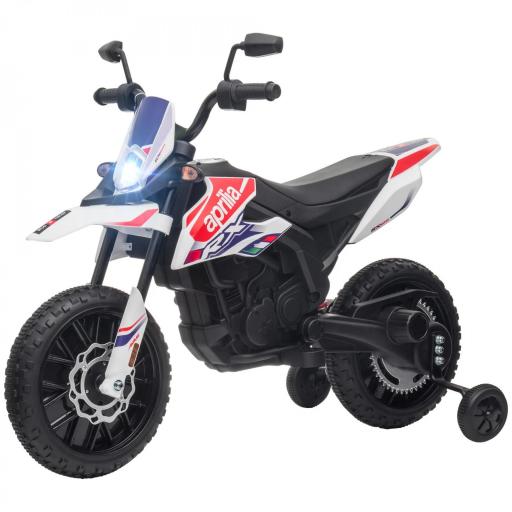 Moto Eléctrica para Niños 12V con Licencia Aprilia con Ruedas Auxiliares Desmontables 6 km/h Suspensión Trasera Blanco [1]