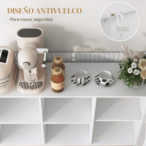Aparador de Cocina Aparador Blanco con Puerta de Malla 4 Compartimentos Abiertos y Estante Ajustable 120x37x81,5 cm [4]