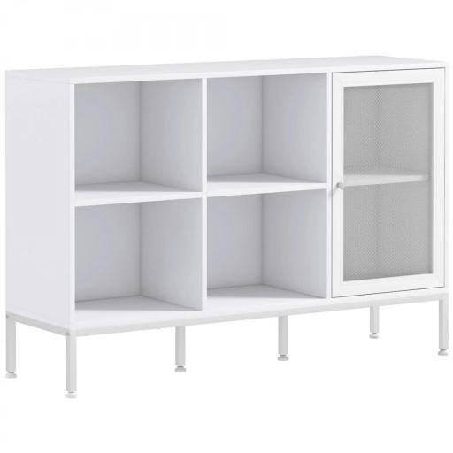 Aparador de Cocina Aparador Blanco con Puerta de Malla 4 Compartimentos Abiertos y Estante Ajustable 120x37x81,5 cm [9]