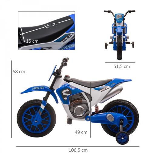 Moto Eléctrica para Niños de +3 Años 12V Moto de Juguete Infantil con 2 Ruedas de Equilibrio Velocidad 3-8 km/h Arranque Suave 106,5x51,5x68 cm Azul [1]