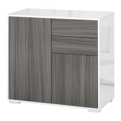 Aparador para Cocina con 2 Puertas 2 Cajones Marco de Blanco Brillante Estante Ajustable Apertura a Presión Armario de Almacenamiento para Dormitorio Salón 79x36x74 cm Gris [9]